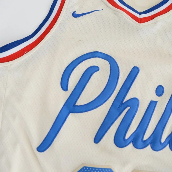 NBA Authentics w/ Nike Swoosh Philadelphia 76ers Cream & Blue Ben  Simmons M - Picture 9 of 13